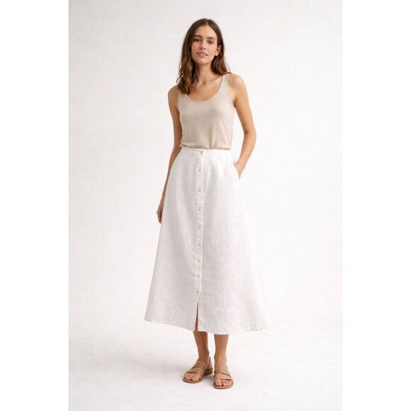 Autograph Dresses & Skirts - Autograph New York White Linen Button-Front Midi Skirt Size 12